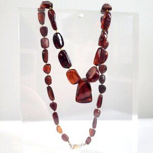 Vintage  Cherry Cognac Amber Bead Necklace Organic Nuggets Gold Filled Clasp